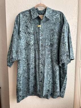Johari West Mens 3XL Blue Batik Hawaiian Button Shirt Abstract Tropical Cotton